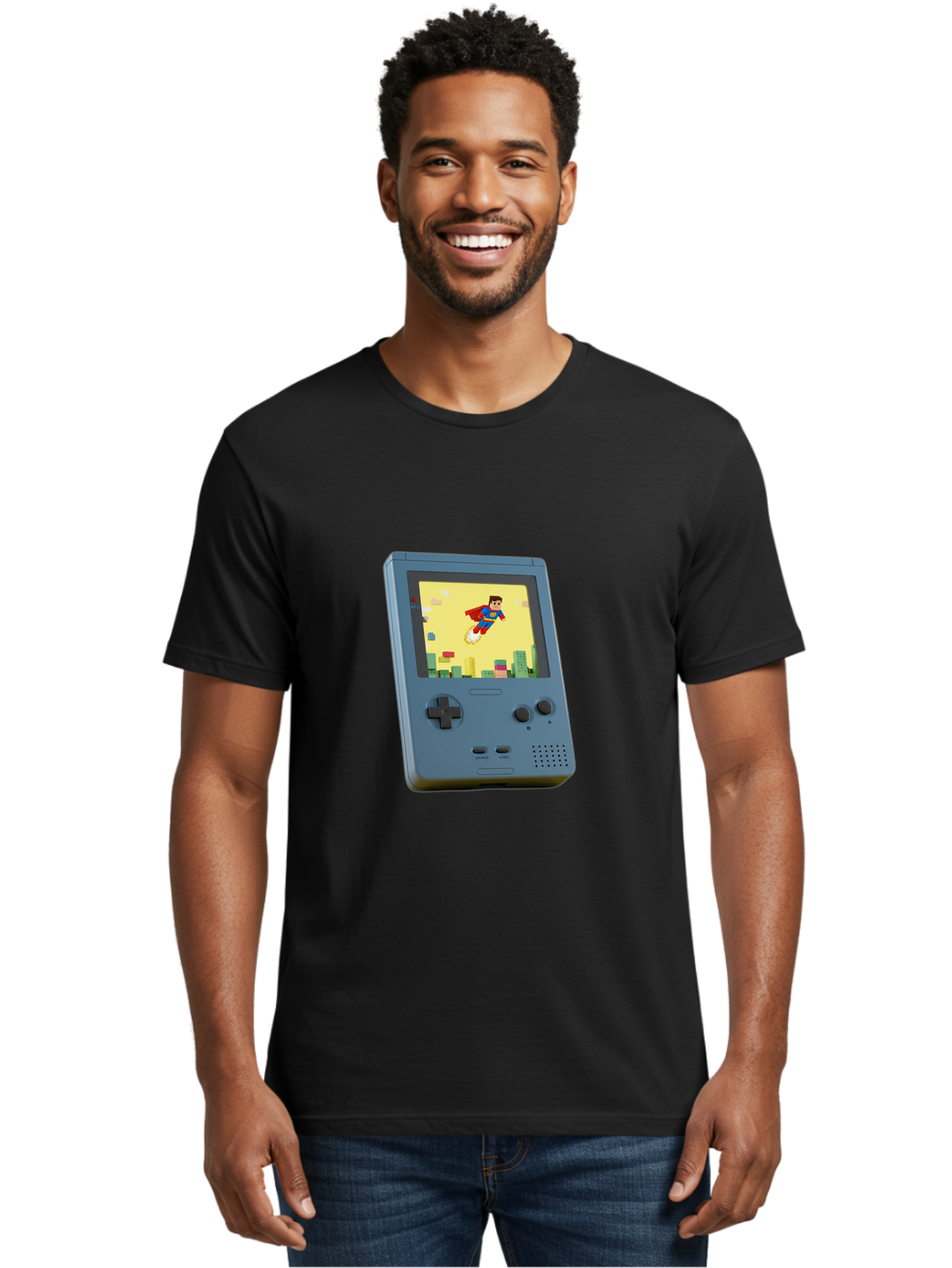 Superman-Gameboy Men'S Graphic Tee, 100% Cotton, Comfortable Casual Summer Wear, Machine Washable, Vintage Camera, Old Camera, Antique Camera, Black Camera, Classic Photography, Photography Equipment, Nostalgic Device, Film Camera, Camera Art Ban679