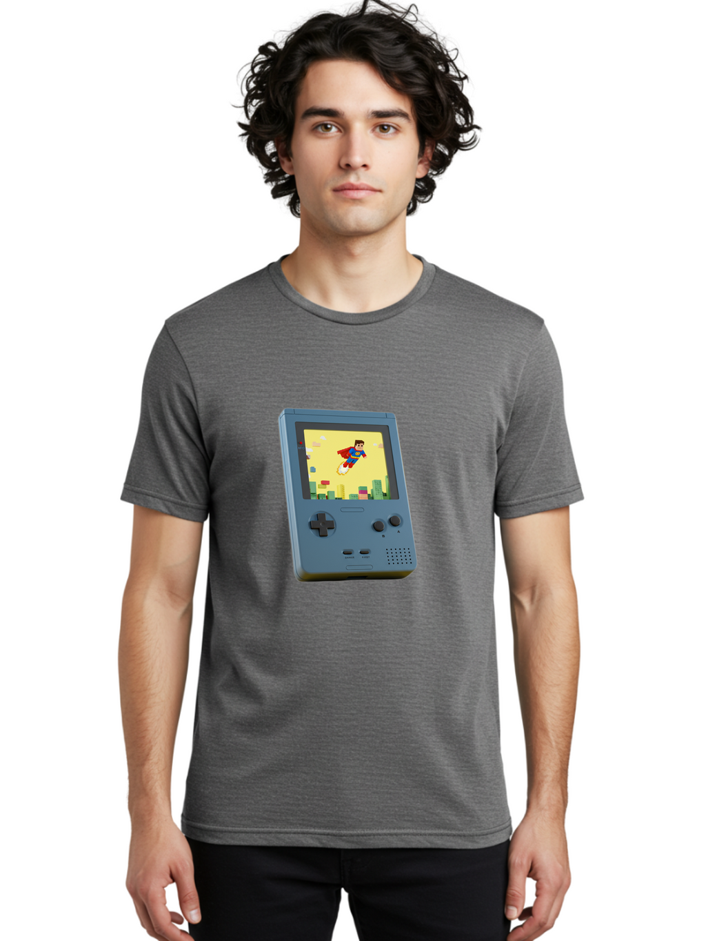 Superman-Gameboy Men'S Graphic Tee, 100% Cotton, Comfortable Casual Summer Wear, Machine Washable, Vintage Camera, Old Camera, Antique Camera, Black Camera, Classic Photography, Photography Equipment, Nostalgic Device, Film Camera, Camera Art Ban679