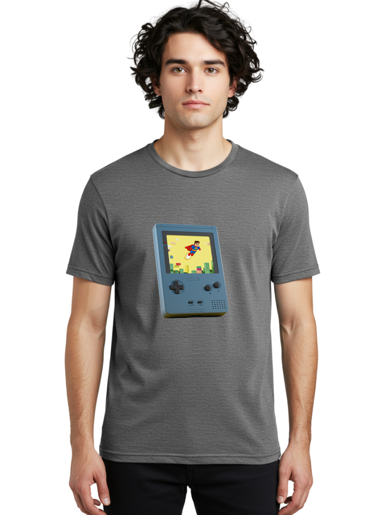 Superman-Gameboy Men'S Graphic Tee, 100% Cotton, Comfortable Casual Summer Wear, Machine Washable, Vintage Camera, Old Camera, Antique Camera, Black Camera, Classic Photography, Photography Equipment, Nostalgic Device, Film Camera, Camera Art Ban679