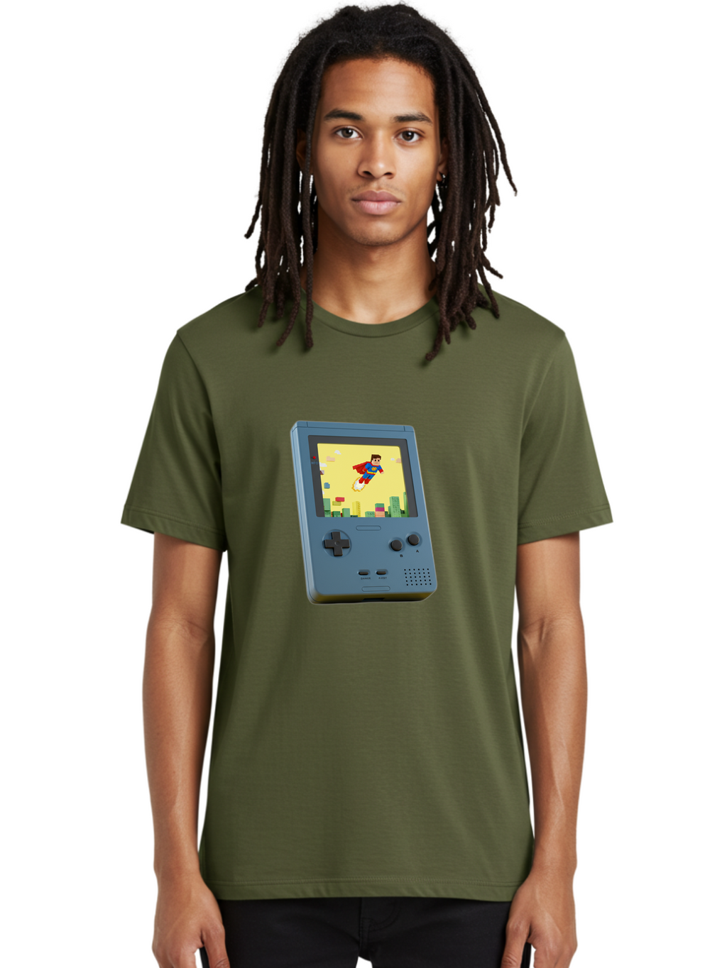 Superman-Gameboy Men'S Graphic Tee, 100% Cotton, Comfortable Casual Summer Wear, Machine Washable, Vintage Camera, Old Camera, Antique Camera, Black Camera, Classic Photography, Photography Equipment, Nostalgic Device, Film Camera, Camera Art Ban679