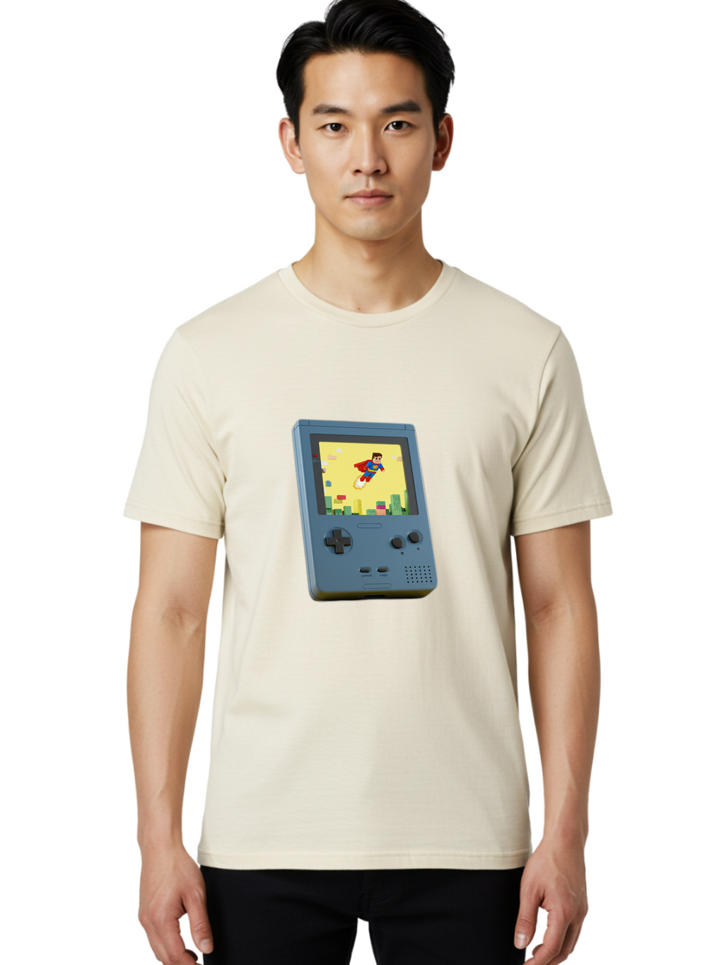 Superman-Gameboy Men'S Graphic Tee, 100% Cotton, Comfortable Casual Summer Wear, Machine Washable, Vintage Camera, Old Camera, Antique Camera, Black Camera, Classic Photography, Photography Equipment, Nostalgic Device, Film Camera, Camera Art Ban679