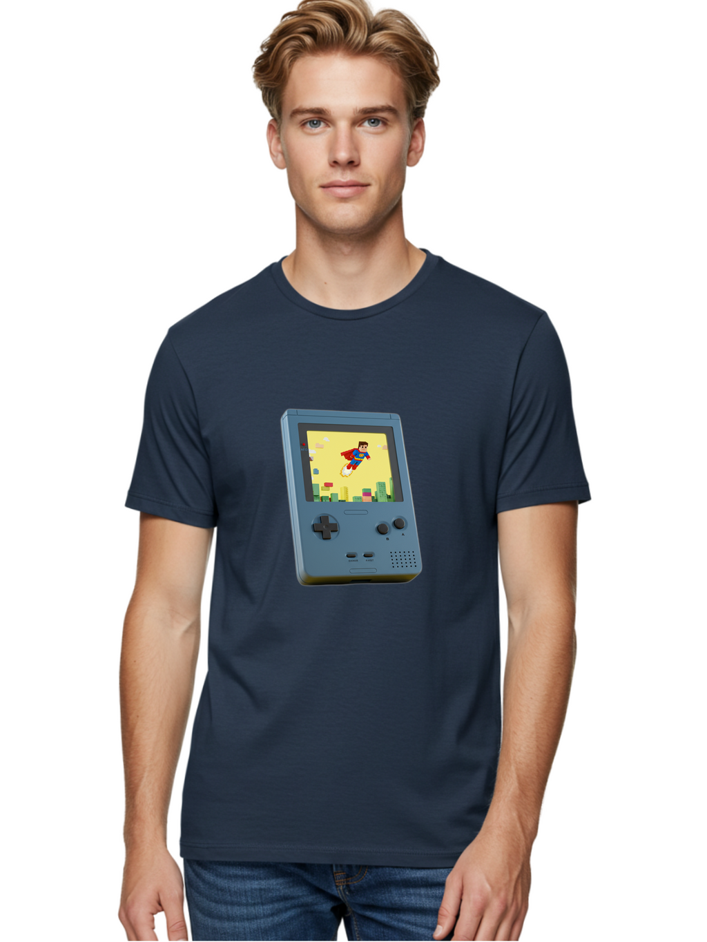 Superman-Gameboy Men'S Graphic Tee, 100% Cotton, Comfortable Casual Summer Wear, Machine Washable, Vintage Camera, Old Camera, Antique Camera, Black Camera, Classic Photography, Photography Equipment, Nostalgic Device, Film Camera, Camera Art Ban679