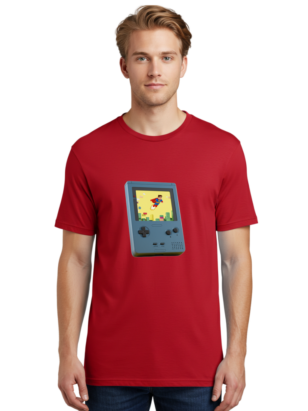 Superman-Gameboy Men'S Graphic Tee, 100% Cotton, Comfortable Casual Summer Wear, Machine Washable, Vintage Camera, Old Camera, Antique Camera, Black Camera, Classic Photography, Photography Equipment, Nostalgic Device, Film Camera, Camera Art Ban679