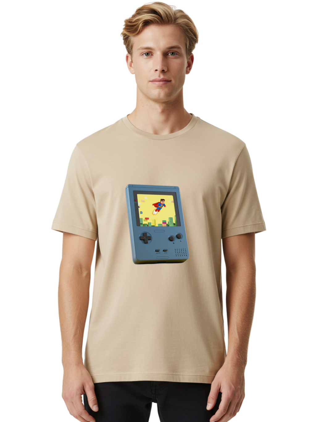 Superman-Gameboy Men'S Graphic Tee, 100% Cotton, Comfortable Casual Summer Wear, Machine Washable, Vintage Camera, Old Camera, Antique Camera, Black Camera, Classic Photography, Photography Equipment, Nostalgic Device, Film Camera, Camera Art Ban679