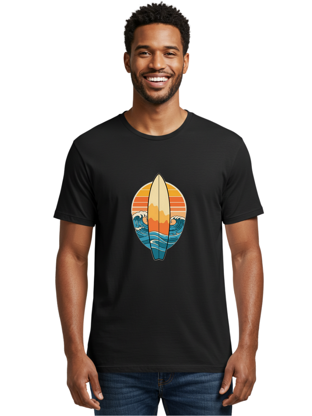 Surfboard-Sunset Men'S Graphic Tee, 100% Cotton, Comfortable Casual Summer Wear, Machine Washable, Vintage Camera, Old Camera, Antique Camera, Black Camera, Classic Photography, Photography Equipment, Nostalgic Device, Film Camera, Camera Art Ban680