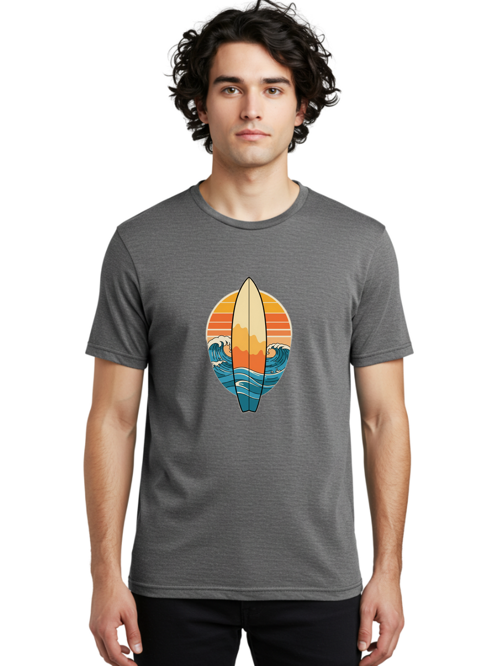 Surfboard-Sunset Men'S Graphic Tee, 100% Cotton, Comfortable Casual Summer Wear, Machine Washable, Vintage Camera, Old Camera, Antique Camera, Black Camera, Classic Photography, Photography Equipment, Nostalgic Device, Film Camera, Camera Art Ban680