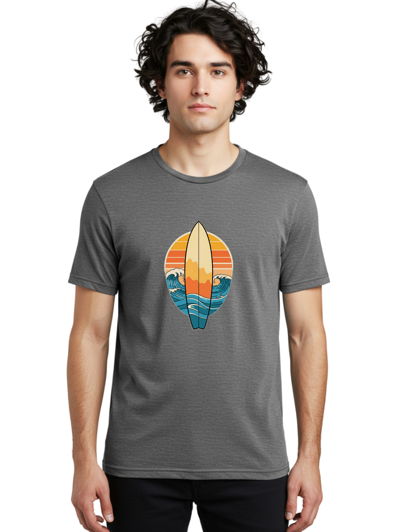 Surfboard-Sunset Men'S Graphic Tee, 100% Cotton, Comfortable Casual Summer Wear, Machine Washable, Vintage Camera, Old Camera, Antique Camera, Black Camera, Classic Photography, Photography Equipment, Nostalgic Device, Film Camera, Camera Art Ban680