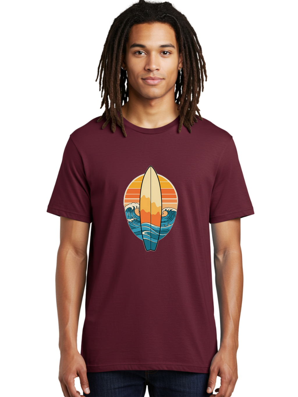 Surfboard-Sunset Men'S Graphic Tee, 100% Cotton, Comfortable Casual Summer Wear, Machine Washable, Vintage Camera, Old Camera, Antique Camera, Black Camera, Classic Photography, Photography Equipment, Nostalgic Device, Film Camera, Camera Art Ban680