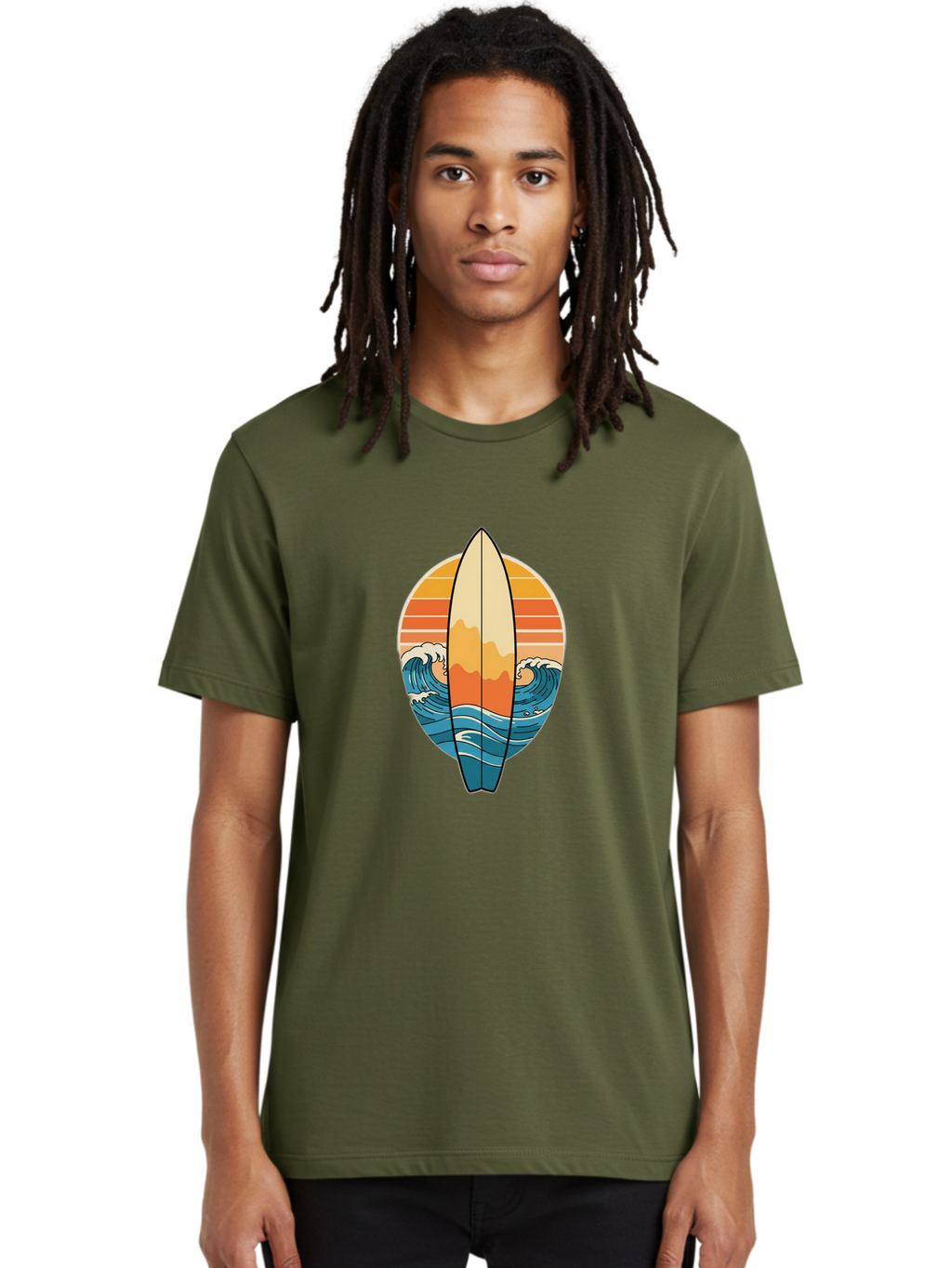 Surfboard-Sunset Men'S Graphic Tee, 100% Cotton, Comfortable Casual Summer Wear, Machine Washable, Vintage Camera, Old Camera, Antique Camera, Black Camera, Classic Photography, Photography Equipment, Nostalgic Device, Film Camera, Camera Art Ban680