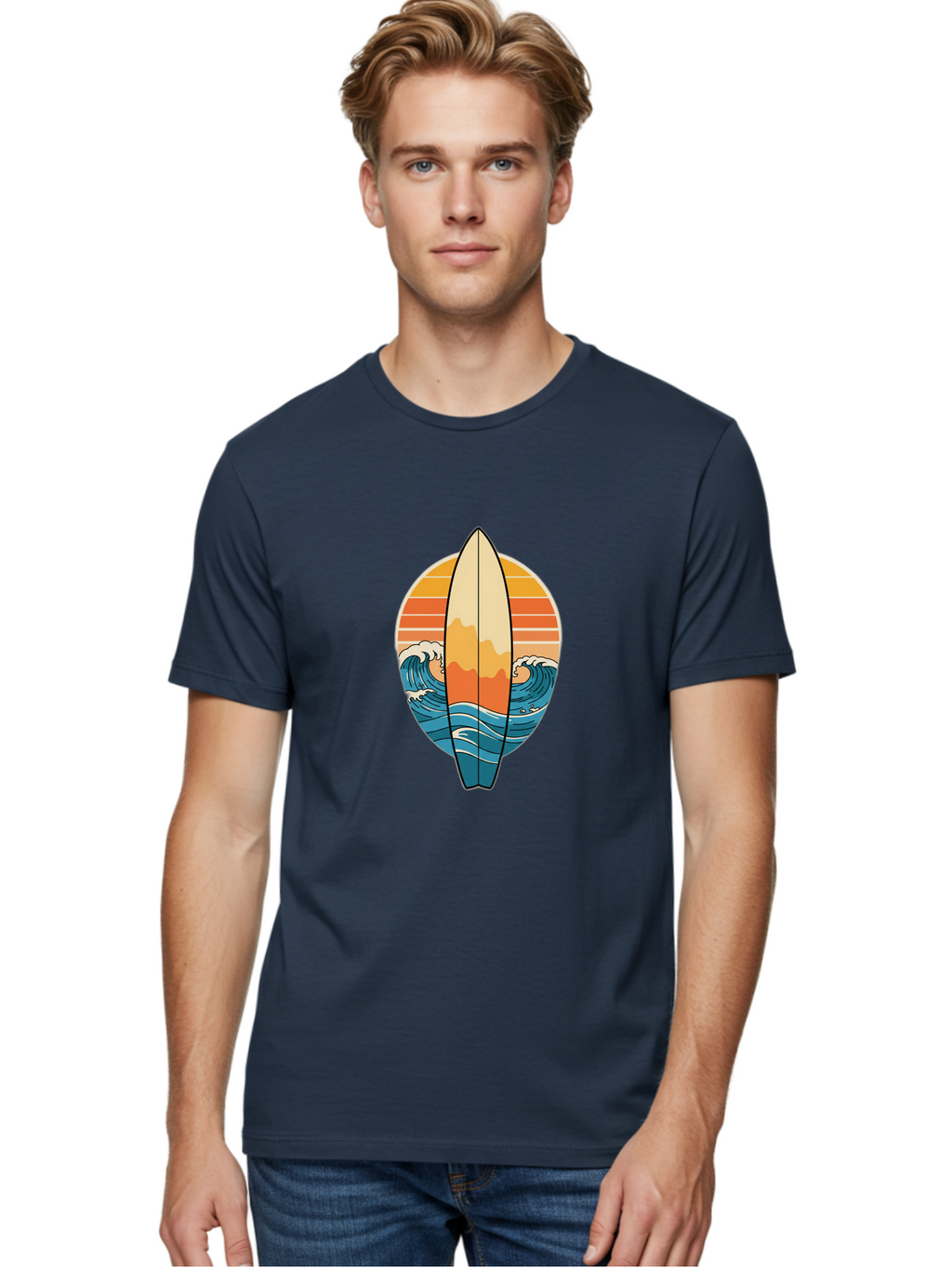 Surfboard-Sunset Men'S Graphic Tee, 100% Cotton, Comfortable Casual Summer Wear, Machine Washable, Vintage Camera, Old Camera, Antique Camera, Black Camera, Classic Photography, Photography Equipment, Nostalgic Device, Film Camera, Camera Art Ban680