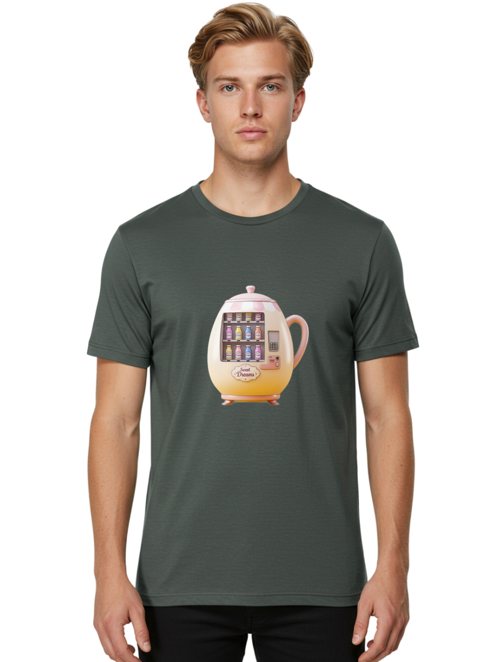Sweet-Dreams-Teapot-Vending-Machine Men'S Graphic Tee, 100% Cotton, Comfortable Casual Summer Wear, Machine Washable, Vintage Camera, Old Camera, Antique Camera, Black Camera, Classic Photography, Photography Equipment, Nostalgic Device, Ban681