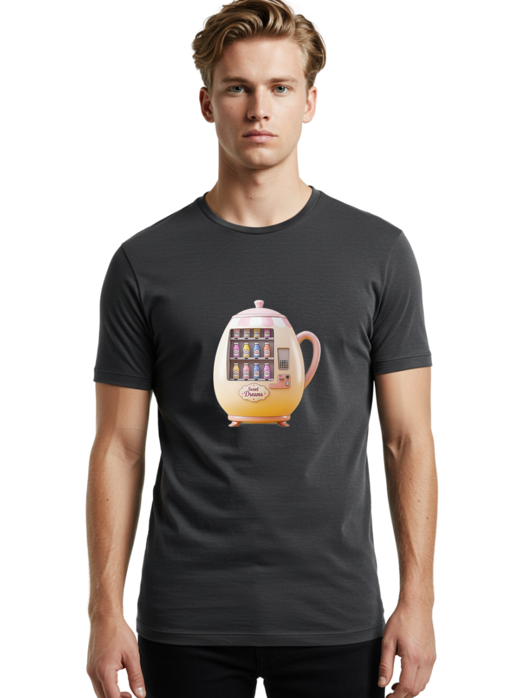 Sweet-Dreams-Teapot-Vending-Machine Men'S Graphic Tee, 100% Cotton, Comfortable Casual Summer Wear, Machine Washable, Vintage Camera, Old Camera, Antique Camera, Black Camera, Classic Photography, Photography Equipment, Nostalgic Device, Ban681