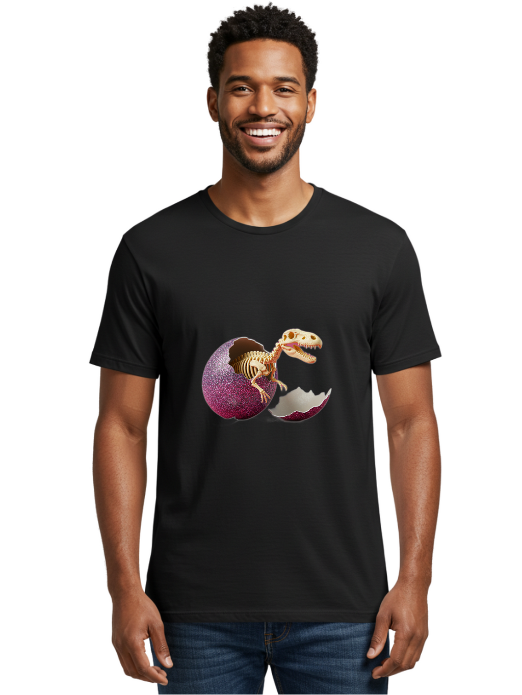 T-Rex-Skeleton-Hatching Men'S Graphic Tee, 100% Cotton, Comfortable Casual Summer Wear, Machine Washable, Vintage Camera, Old Camera, Antique Camera, Black Camera, Classic Photography, Photography Equipment, Nostalgic Device, Film Camera, Ban688