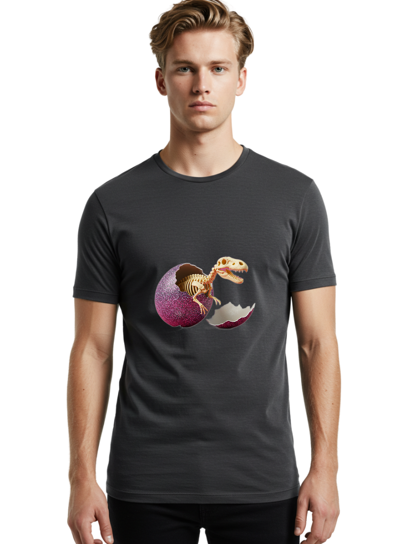T-Rex-Skeleton-Hatching Men'S Graphic Tee, 100% Cotton, Comfortable Casual Summer Wear, Machine Washable, Vintage Camera, Old Camera, Antique Camera, Black Camera, Classic Photography, Photography Equipment, Nostalgic Device, Film Camera, Ban688