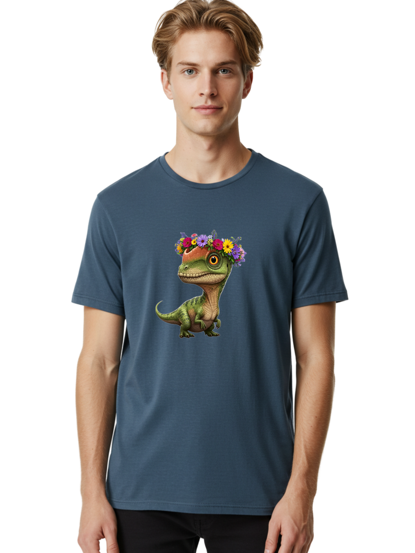 T-Rex-With-Flowers Men'S Graphic Tee, 100% Cotton, Comfortable Casual Summer Wear, Machine Washable, Vintage Camera, Old Camera, Antique Camera, Black Camera, Classic Photography, Photography Equipment, Nostalgic Device, Film Camera, Ban689