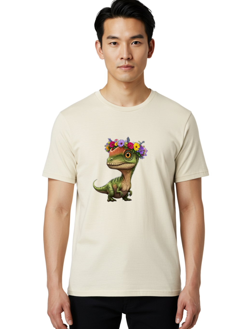 T-Rex-With-Flowers Men'S Graphic Tee, 100% Cotton, Comfortable Casual Summer Wear, Machine Washable, Vintage Camera, Old Camera, Antique Camera, Black Camera, Classic Photography, Photography Equipment, Nostalgic Device, Film Camera, Ban689
