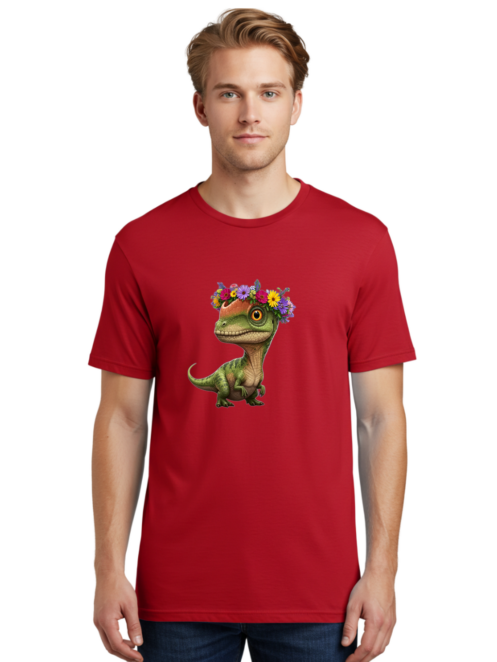 T-Rex-With-Flowers Men'S Graphic Tee, 100% Cotton, Comfortable Casual Summer Wear, Machine Washable, Vintage Camera, Old Camera, Antique Camera, Black Camera, Classic Photography, Photography Equipment, Nostalgic Device, Film Camera, Ban689