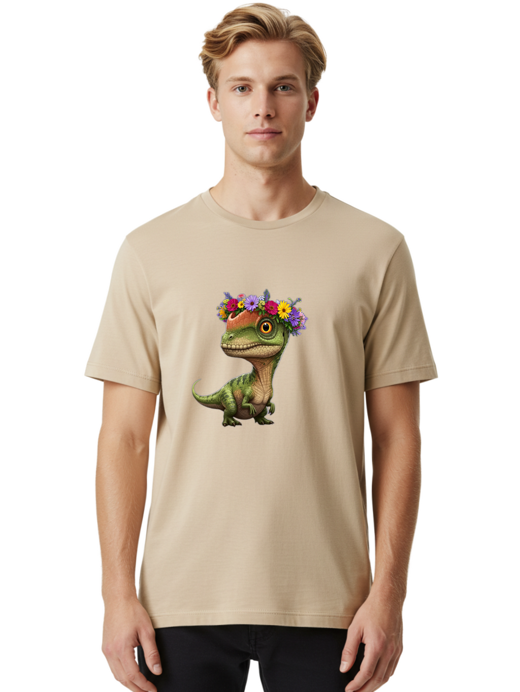 T-Rex-With-Flowers Men'S Graphic Tee, 100% Cotton, Comfortable Casual Summer Wear, Machine Washable, Vintage Camera, Old Camera, Antique Camera, Black Camera, Classic Photography, Photography Equipment, Nostalgic Device, Film Camera, Ban689