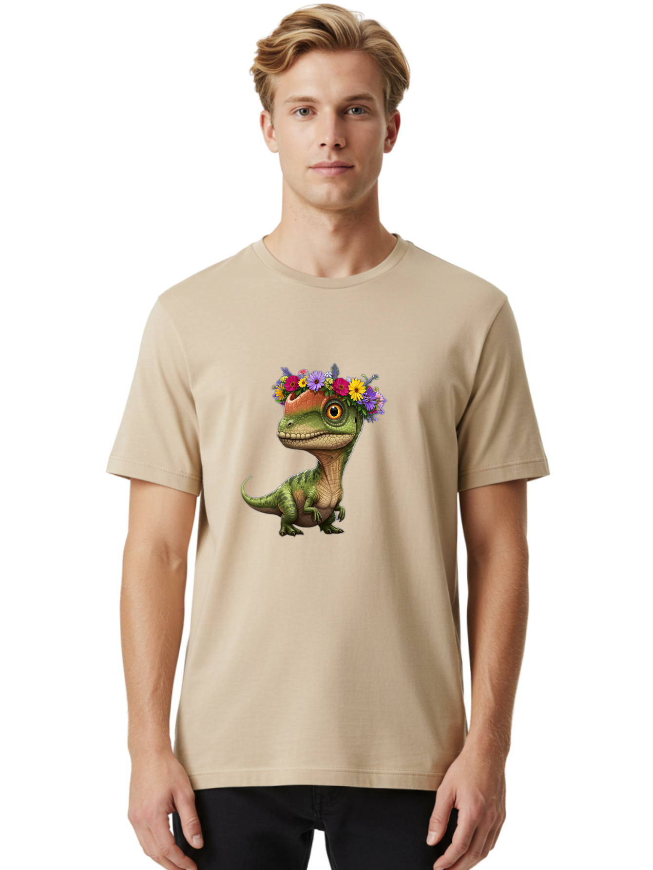 T-Rex-With-Flowers Men'S Graphic Tee, 100% Cotton, Comfortable Casual Summer Wear, Machine Washable, Vintage Camera, Old Camera, Antique Camera, Black Camera, Classic Photography, Photography Equipment, Nostalgic Device, Film Camera, Ban689