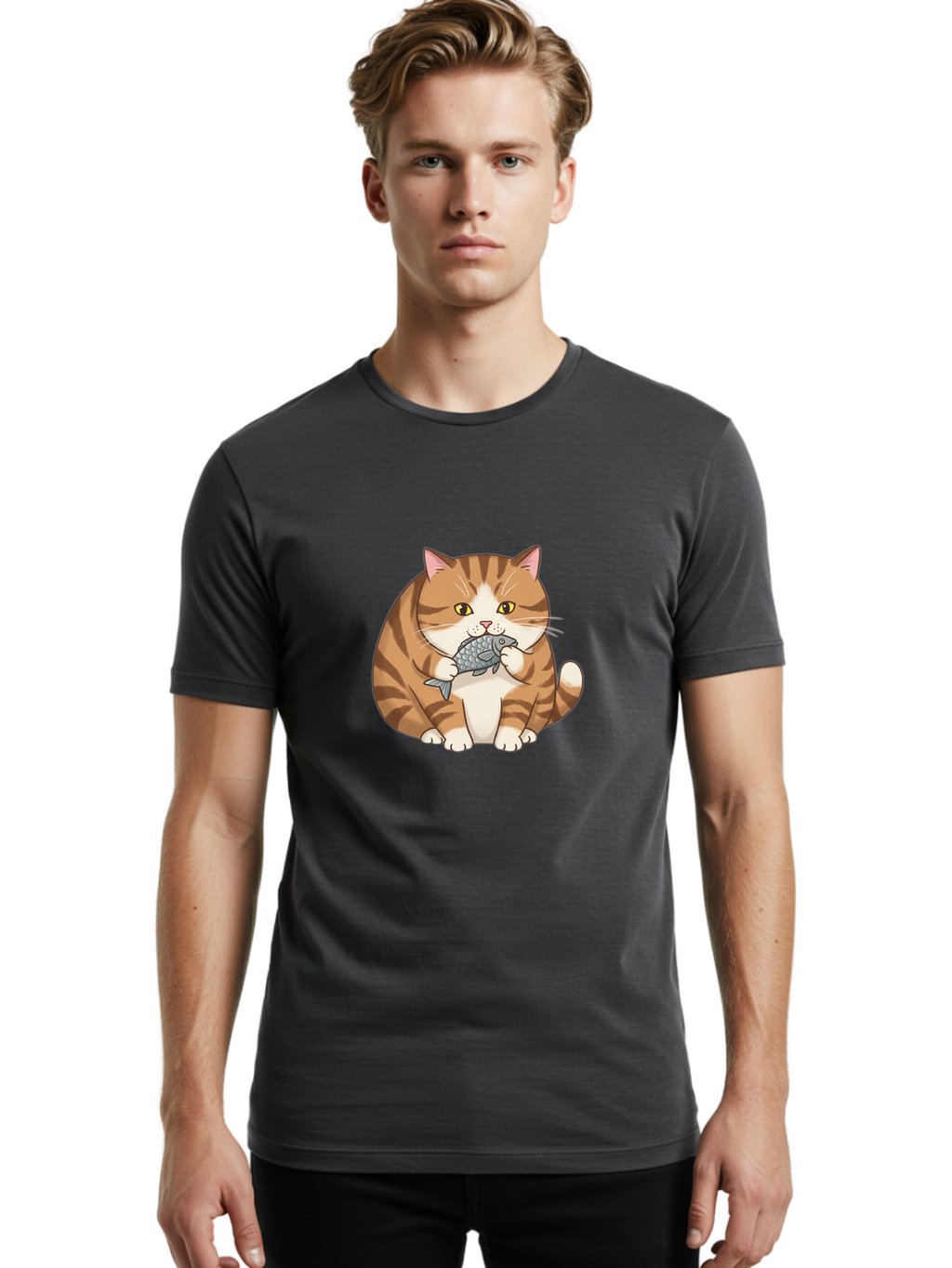 Tabby-Cat-With-Fish Men'S Graphic Tee, 100% Cotton, Comfortable Casual Summer Wear, Machine Washable, Vintage Camera, Old Camera, Antique Camera, Black Camera, Classic Photography, Photography Equipment, Nostalgic Device, Film Camera, Ban690