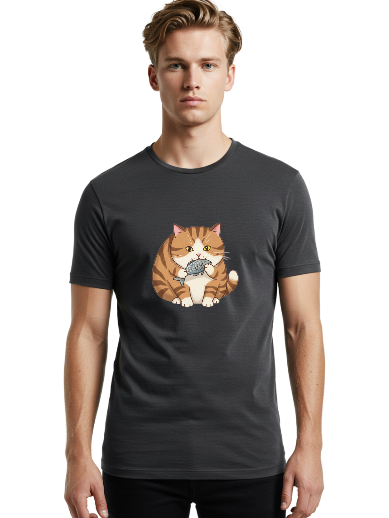 Tabby-Cat-With-Fish Men'S Graphic Tee, 100% Cotton, Comfortable Casual Summer Wear, Machine Washable, Vintage Camera, Old Camera, Antique Camera, Black Camera, Classic Photography, Photography Equipment, Nostalgic Device, Film Camera, Ban690