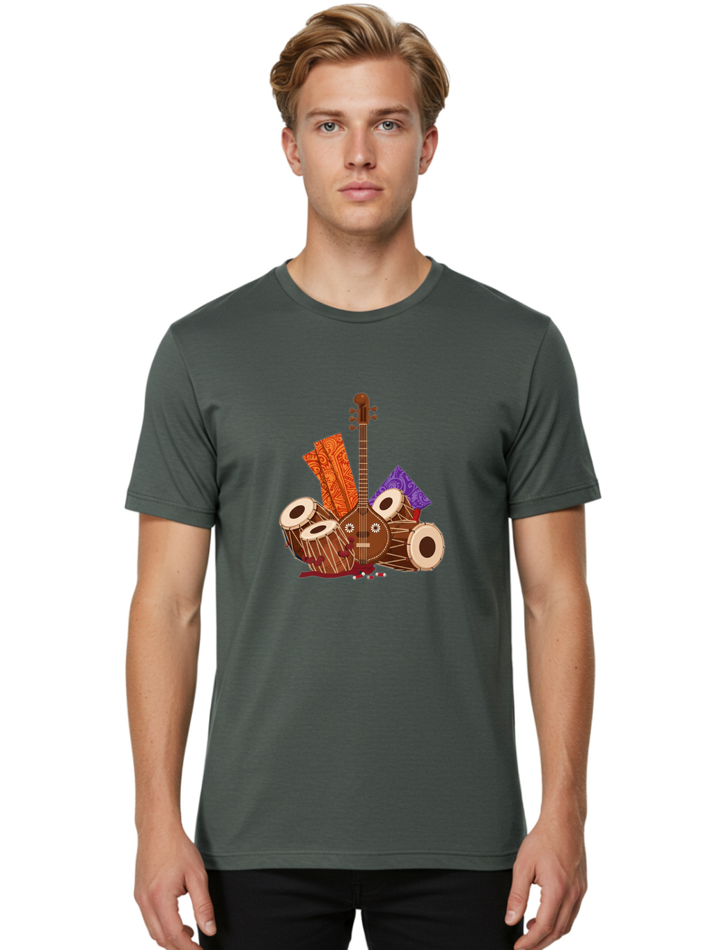 Tanpura-With-Tabla Men'S Graphic Tee, 100% Cotton, Comfortable Casual Summer Wear, Machine Washable, Vintage Camera, Old Camera, Antique Camera, Black Camera, Classic Photography, Photography Equipment, Nostalgic Device, Film Camera, Ban697