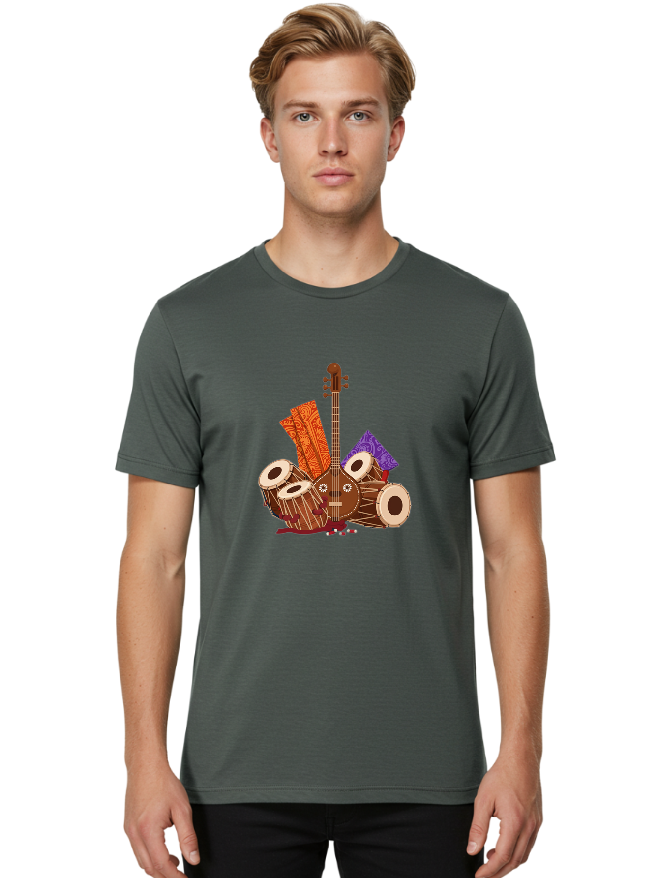 Tanpura-With-Tabla Men'S Graphic Tee, 100% Cotton, Comfortable Casual Summer Wear, Machine Washable, Vintage Camera, Old Camera, Antique Camera, Black Camera, Classic Photography, Photography Equipment, Nostalgic Device, Film Camera, Ban697