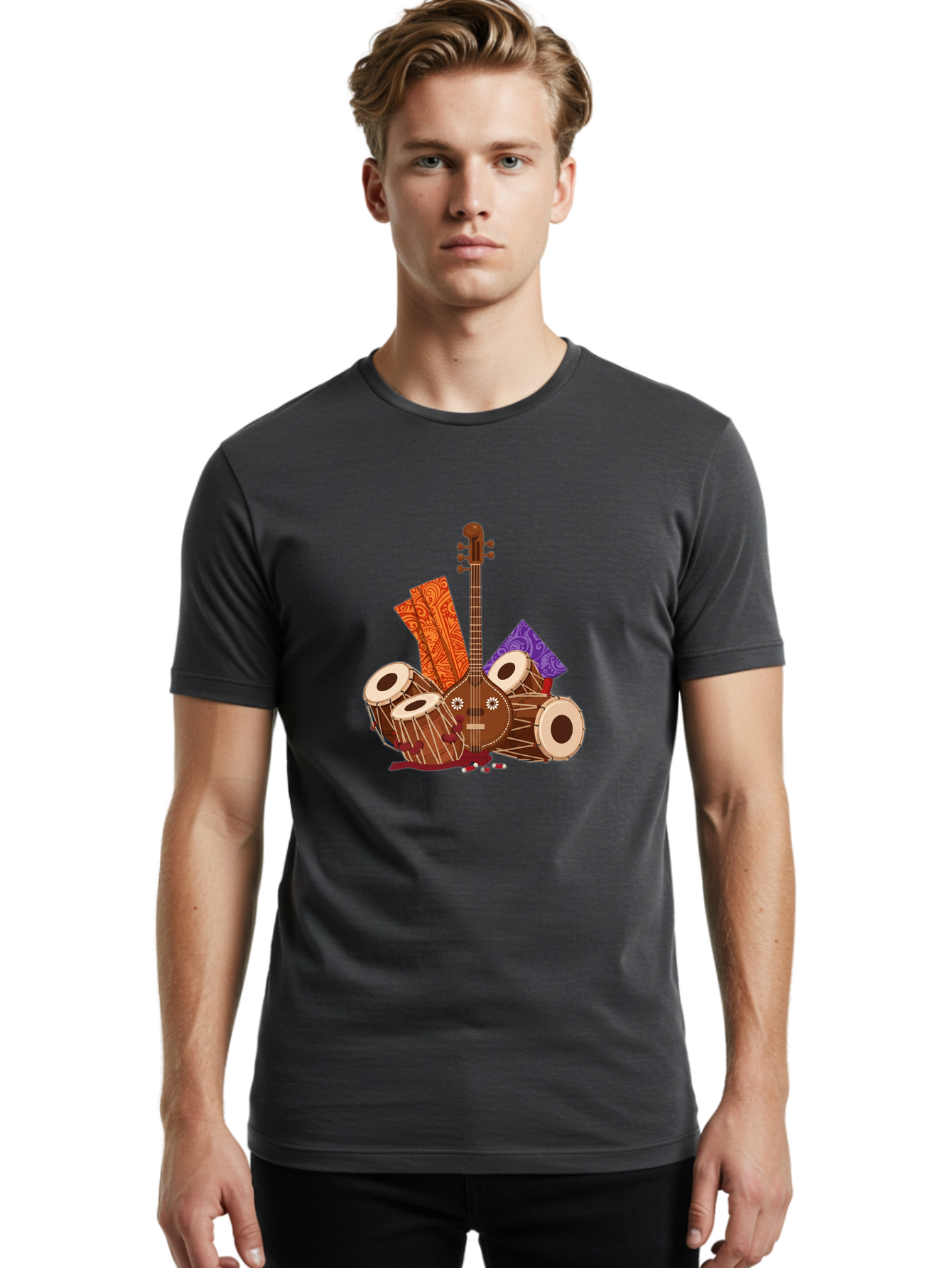 Tanpura-With-Tabla Men'S Graphic Tee, 100% Cotton, Comfortable Casual Summer Wear, Machine Washable, Vintage Camera, Old Camera, Antique Camera, Black Camera, Classic Photography, Photography Equipment, Nostalgic Device, Film Camera, Ban697