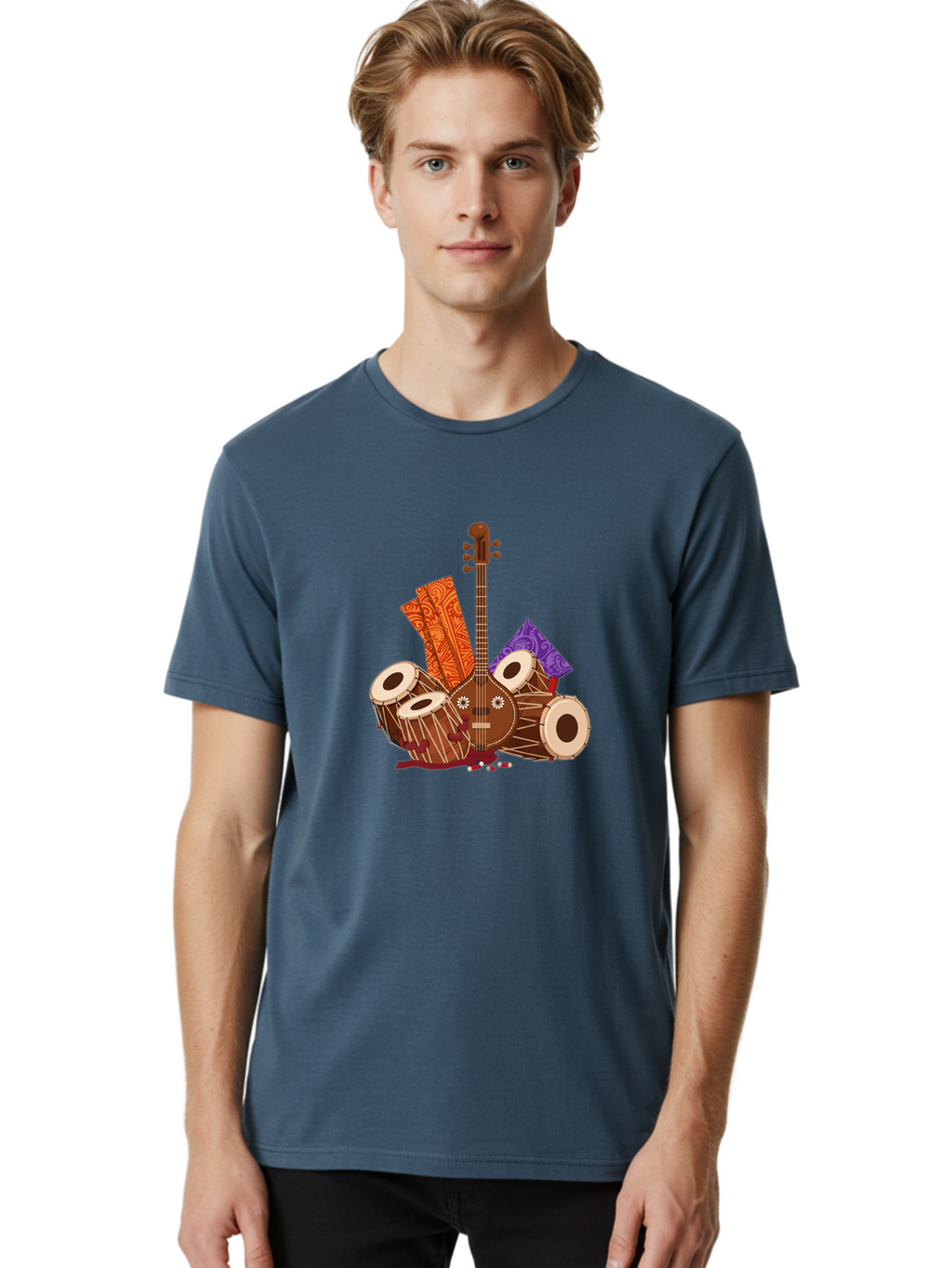 Tanpura-With-Tabla Men'S Graphic Tee, 100% Cotton, Comfortable Casual Summer Wear, Machine Washable, Vintage Camera, Old Camera, Antique Camera, Black Camera, Classic Photography, Photography Equipment, Nostalgic Device, Film Camera, Ban697