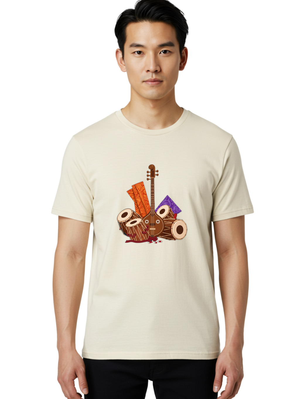 Tanpura-With-Tabla Men'S Graphic Tee, 100% Cotton, Comfortable Casual Summer Wear, Machine Washable, Vintage Camera, Old Camera, Antique Camera, Black Camera, Classic Photography, Photography Equipment, Nostalgic Device, Film Camera, Ban697