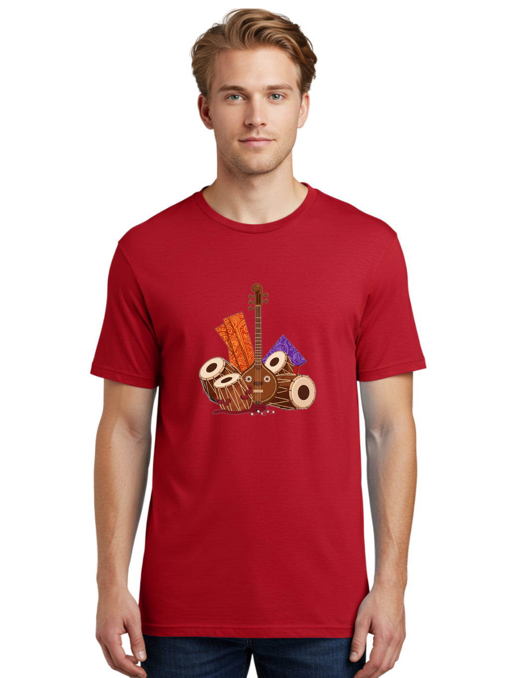 Tanpura-With-Tabla Men'S Graphic Tee, 100% Cotton, Comfortable Casual Summer Wear, Machine Washable, Vintage Camera, Old Camera, Antique Camera, Black Camera, Classic Photography, Photography Equipment, Nostalgic Device, Film Camera, Ban697