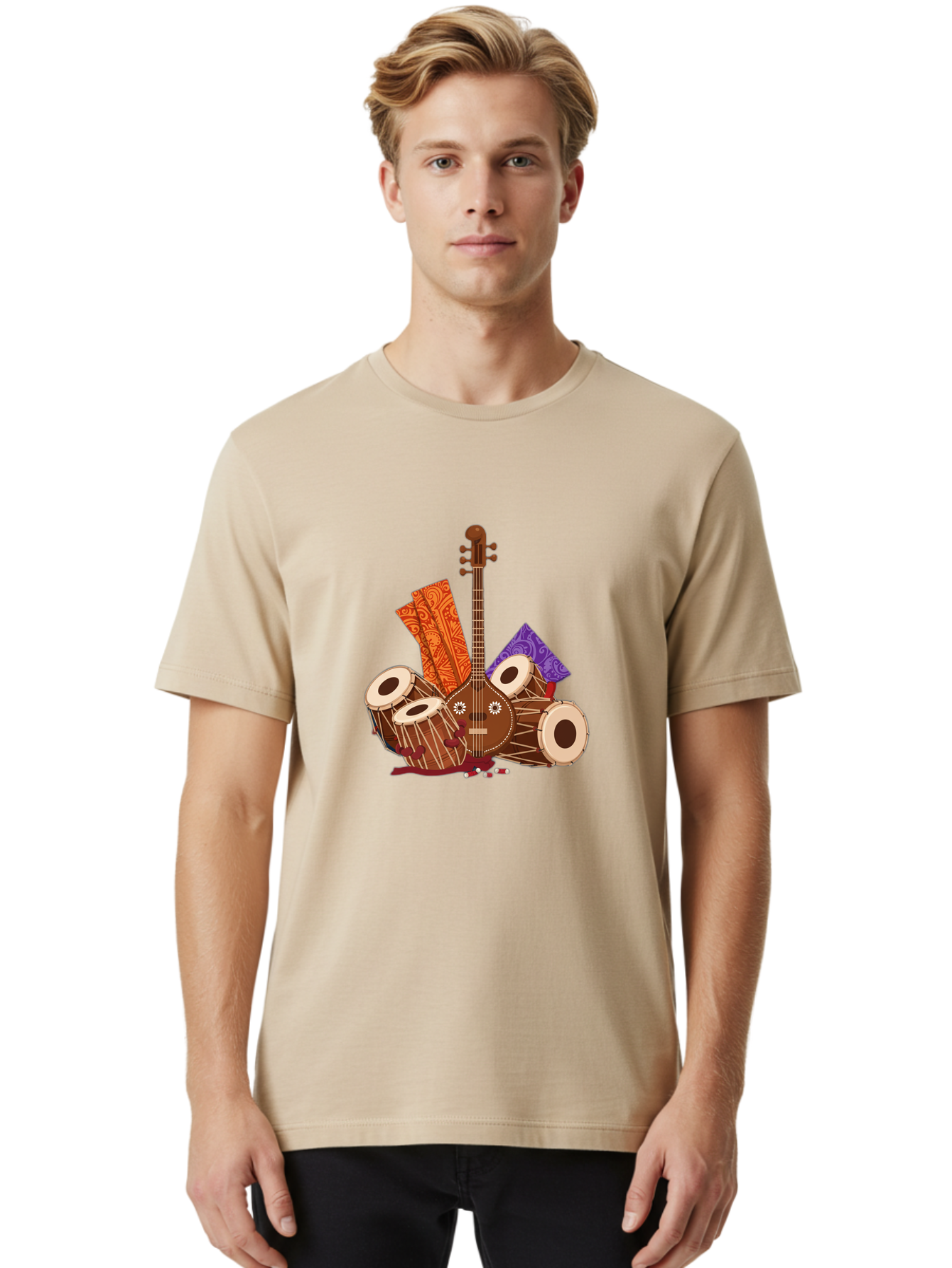 Tanpura-With-Tabla Men'S Graphic Tee, 100% Cotton, Comfortable Casual Summer Wear, Machine Washable, Vintage Camera, Old Camera, Antique Camera, Black Camera, Classic Photography, Photography Equipment, Nostalgic Device, Film Camera, Ban697