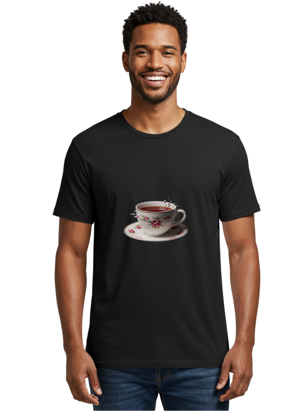 Tea-Cup-1 Men'S Graphic Tee, 100% Cotton, Comfortable Casual Summer Wear, Machine Washable, Vintage Camera, Old Camera, Antique Camera, Black Camera, Classic Photography, Photography Equipment, Nostalgic Device, Film Camera, Camera Art Ban703