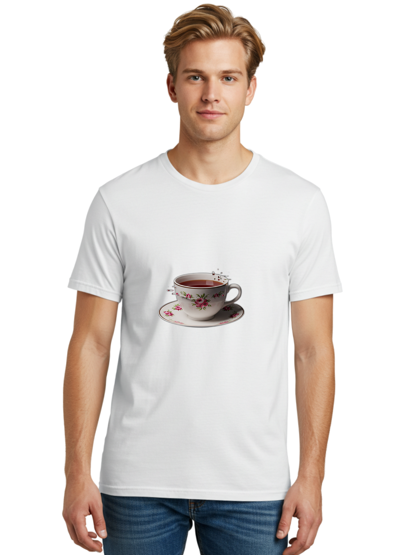 Tea-Cup-1 Men'S Graphic Tee, 100% Cotton, Comfortable Casual Summer Wear, Machine Washable, Vintage Camera, Old Camera, Antique Camera, Black Camera, Classic Photography, Photography Equipment, Nostalgic Device, Film Camera, Camera Art Ban703
