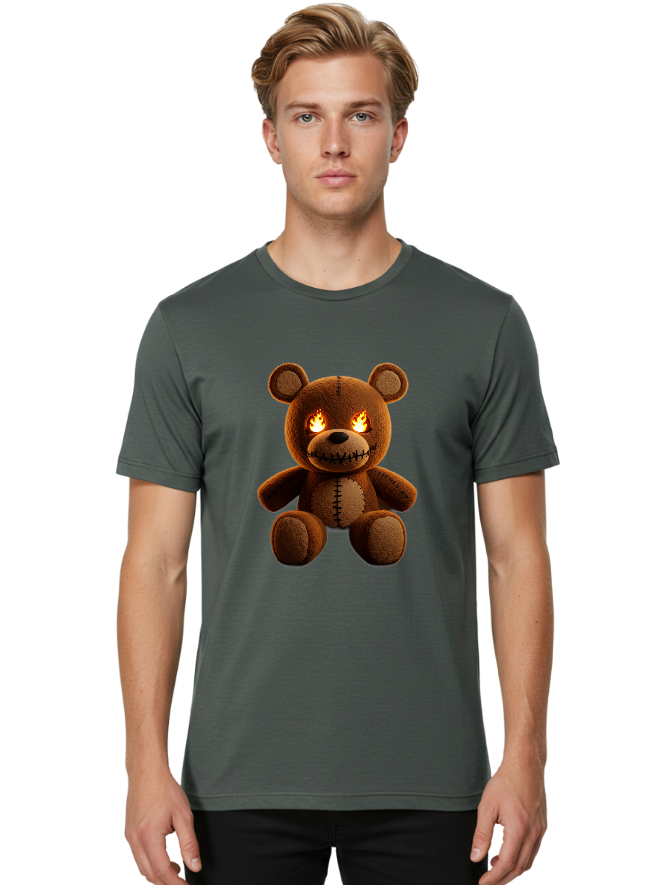 Teddy-Bear-With-Flames-Eyes Men'S Graphic Tee, 100% Cotton, Comfortable Casual Summer Wear, Machine Washable, Vintage Camera, Old Camera, Antique Camera, Black Camera, Classic Photography, Photography Equipment, Nostalgic Device, Film Camera, Ban717