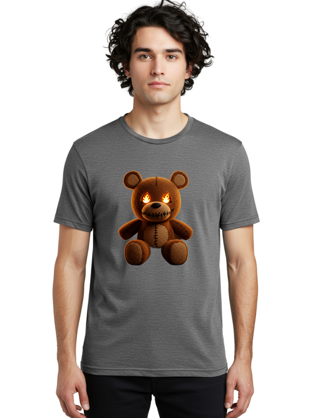 Teddy-Bear-With-Flames-Eyes Men'S Graphic Tee, 100% Cotton, Comfortable Casual Summer Wear, Machine Washable, Vintage Camera, Old Camera, Antique Camera, Black Camera, Classic Photography, Photography Equipment, Nostalgic Device, Film Camera, Ban717