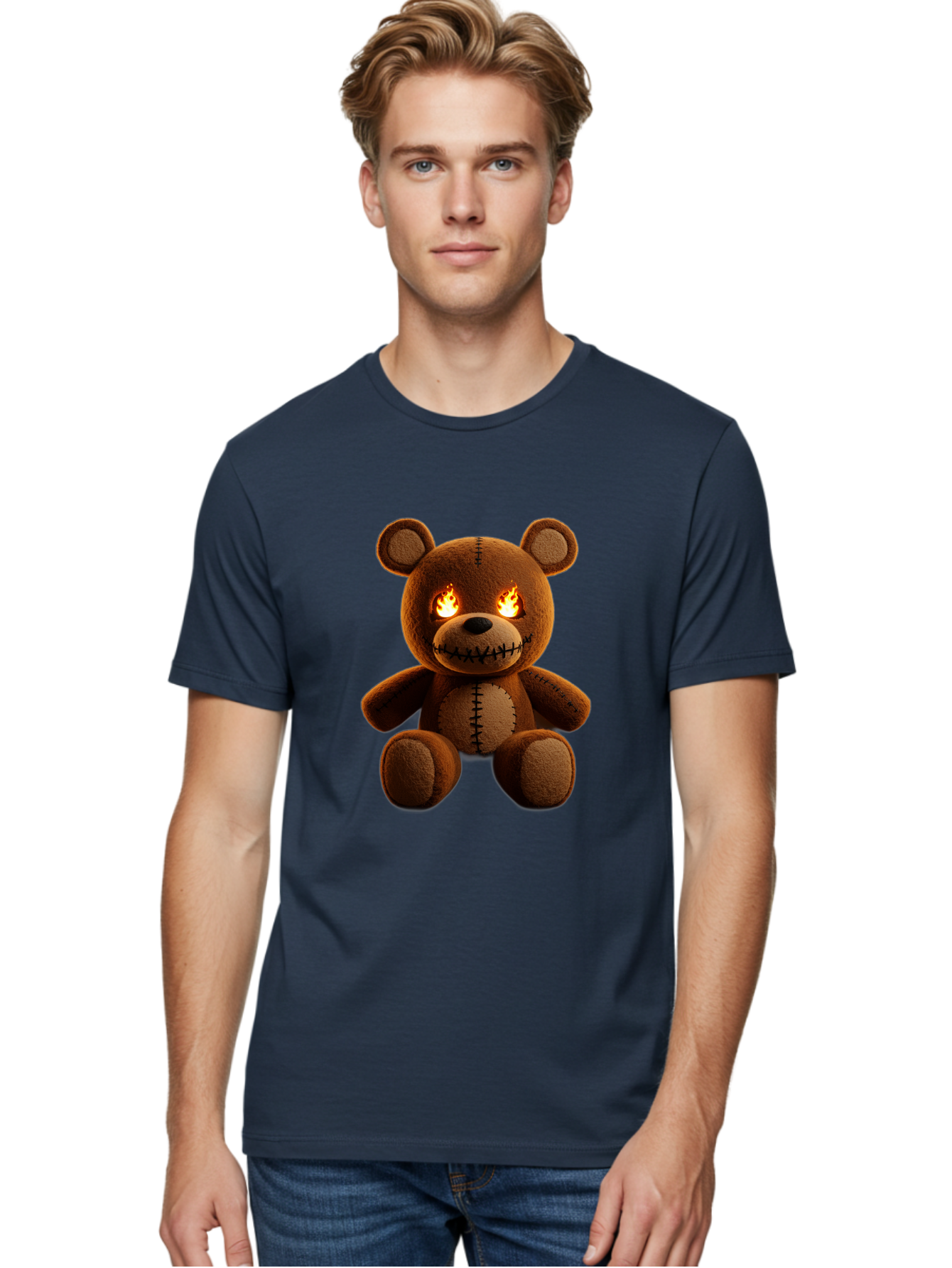 Teddy-Bear-With-Flames-Eyes Men'S Graphic Tee, 100% Cotton, Comfortable Casual Summer Wear, Machine Washable, Vintage Camera, Old Camera, Antique Camera, Black Camera, Classic Photography, Photography Equipment, Nostalgic Device, Film Camera, Ban717