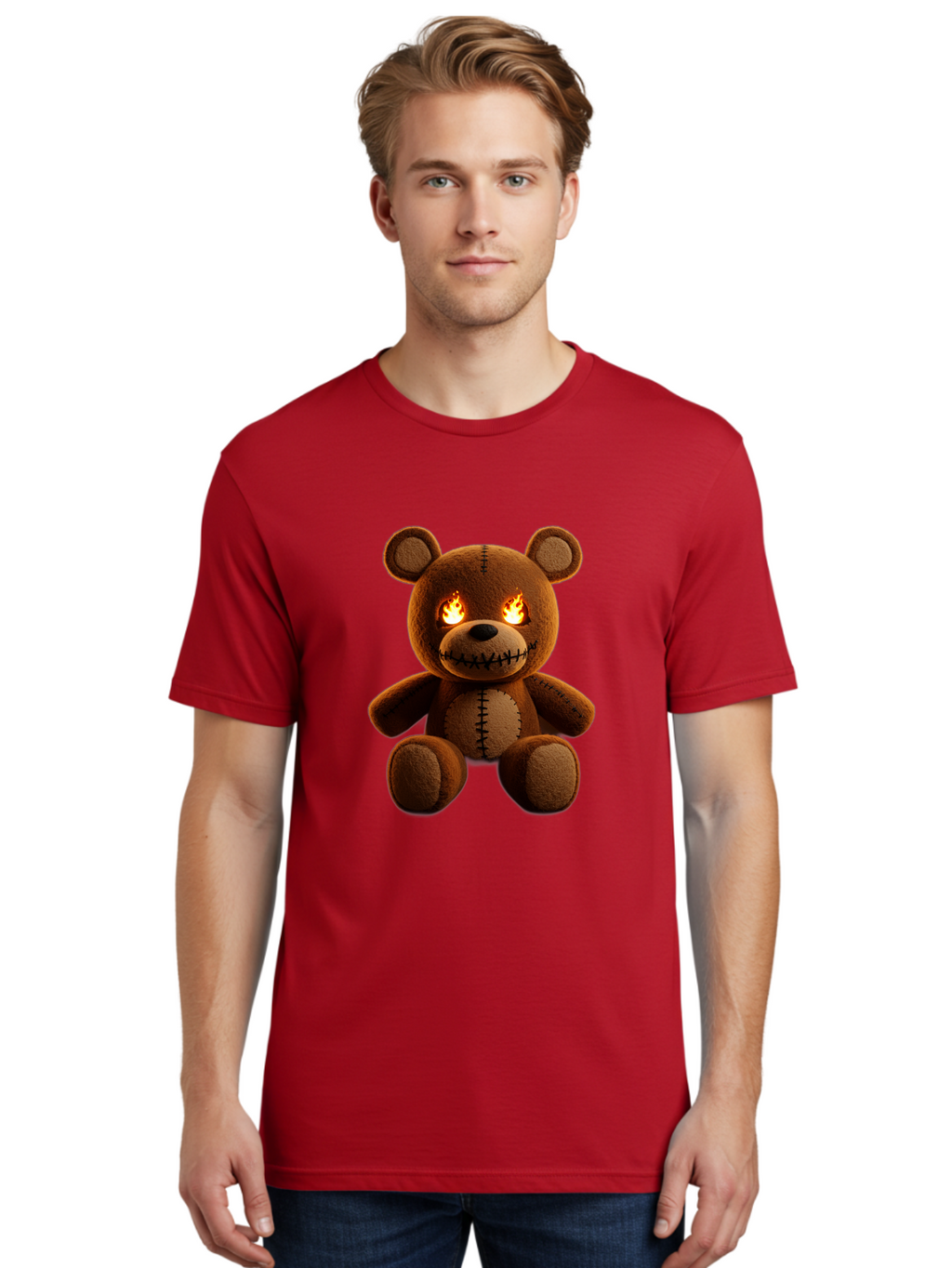 Teddy-Bear-With-Flames-Eyes Men'S Graphic Tee, 100% Cotton, Comfortable Casual Summer Wear, Machine Washable, Vintage Camera, Old Camera, Antique Camera, Black Camera, Classic Photography, Photography Equipment, Nostalgic Device, Film Camera, Ban717