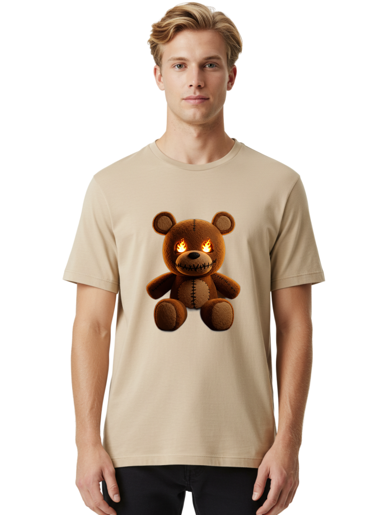 Teddy-Bear-With-Flames-Eyes Men'S Graphic Tee, 100% Cotton, Comfortable Casual Summer Wear, Machine Washable, Vintage Camera, Old Camera, Antique Camera, Black Camera, Classic Photography, Photography Equipment, Nostalgic Device, Film Camera, Ban717