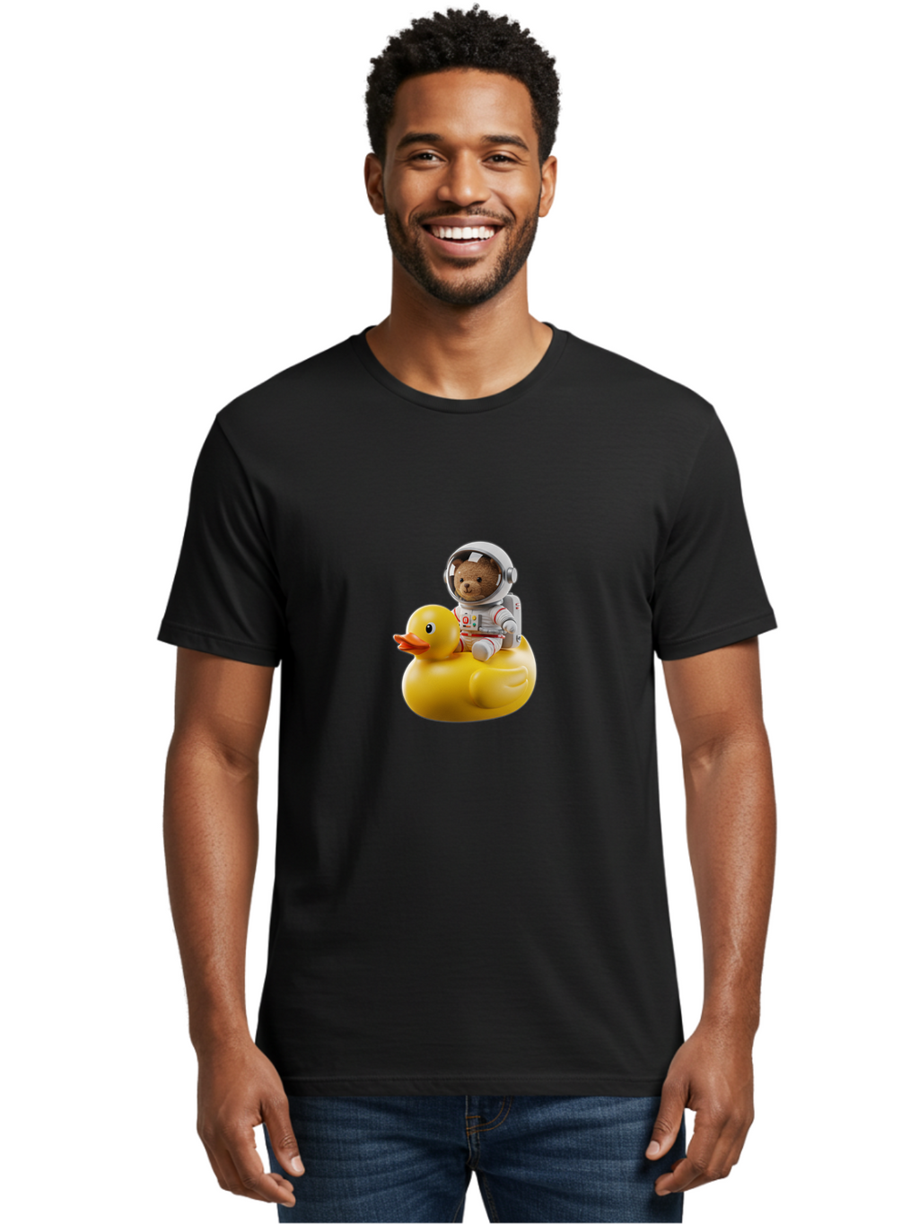 Teddy-In-Space-Suit-On-Rubber-Duck Men'S Graphic Tee, 100% Cotton, Comfortable Casual Summer Wear, Machine Washable, Vintage Camera, Old Camera, Antique Camera, Black Camera, Classic Photography, Photography Equipment, Nostalgic Device, Ban726