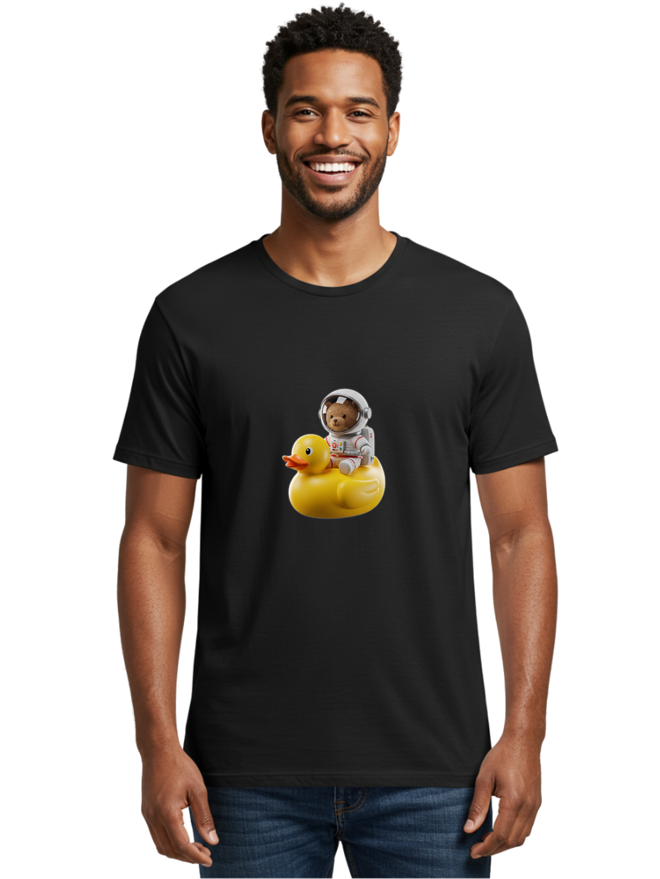Teddy-In-Space-Suit-On-Rubber-Duck Men'S Graphic Tee, 100% Cotton, Comfortable Casual Summer Wear, Machine Washable, Vintage Camera, Old Camera, Antique Camera, Black Camera, Classic Photography, Photography Equipment, Nostalgic Device, Ban726