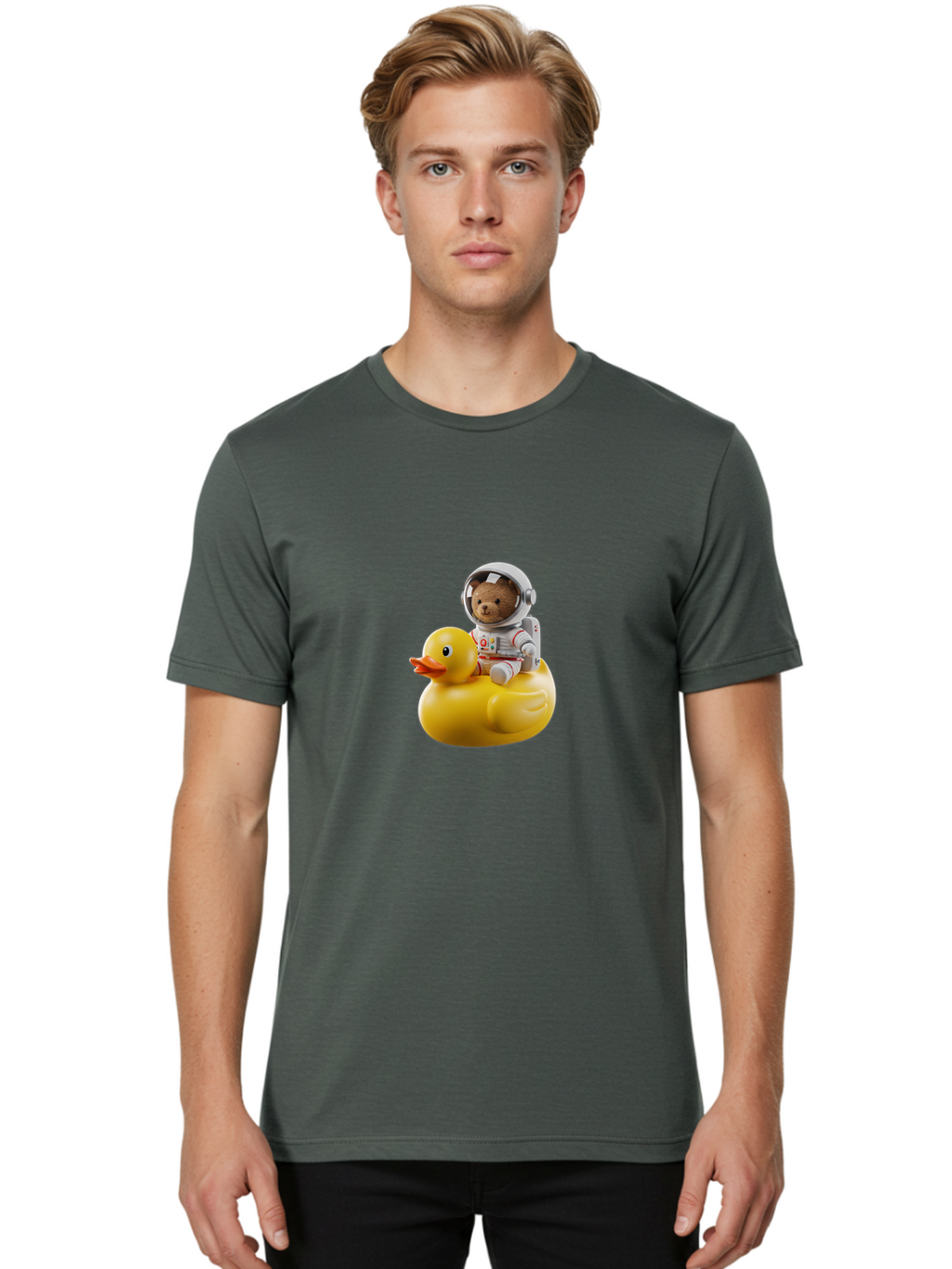 Teddy-In-Space-Suit-On-Rubber-Duck Men'S Graphic Tee, 100% Cotton, Comfortable Casual Summer Wear, Machine Washable, Vintage Camera, Old Camera, Antique Camera, Black Camera, Classic Photography, Photography Equipment, Nostalgic Device, Ban726