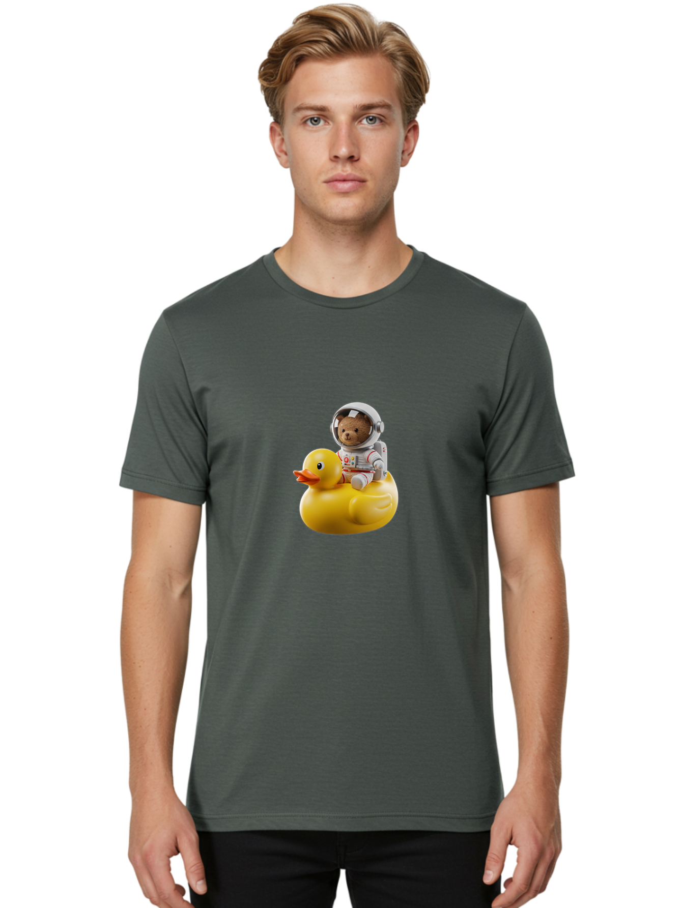 Teddy-In-Space-Suit-On-Rubber-Duck Men'S Graphic Tee, 100% Cotton, Comfortable Casual Summer Wear, Machine Washable, Vintage Camera, Old Camera, Antique Camera, Black Camera, Classic Photography, Photography Equipment, Nostalgic Device, Ban726