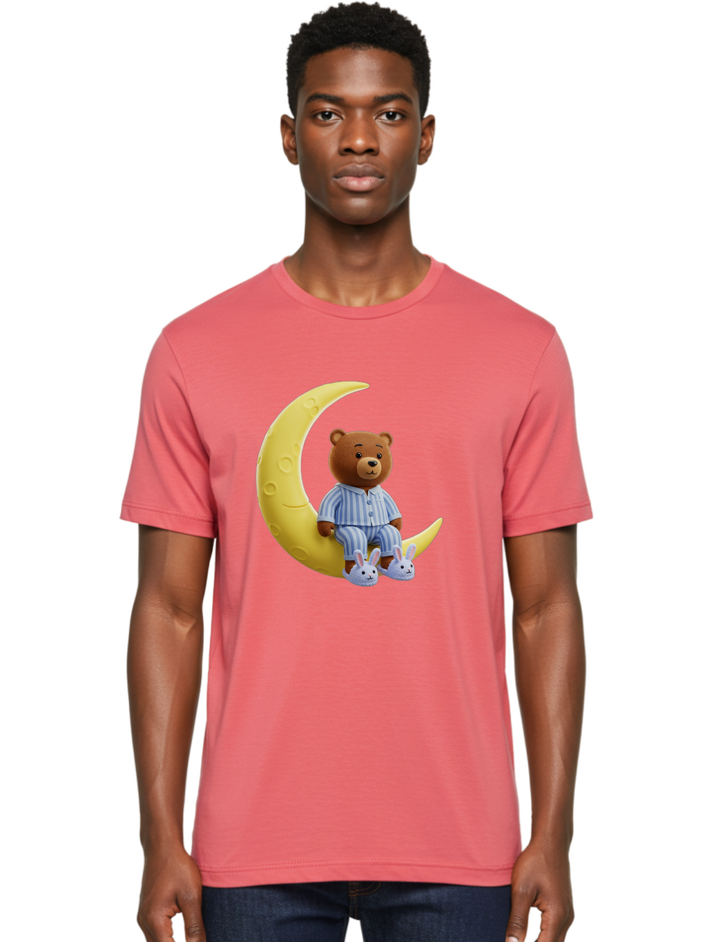 Teddy-On-Crescent-Moon Men'S Graphic Tee, 100% Cotton, Comfortable Casual Summer Wear, Machine Washable, Vintage Camera, Old Camera, Antique Camera, Black Camera, Classic Photography, Photography Equipment, Nostalgic Device, Film Camera, Ban729