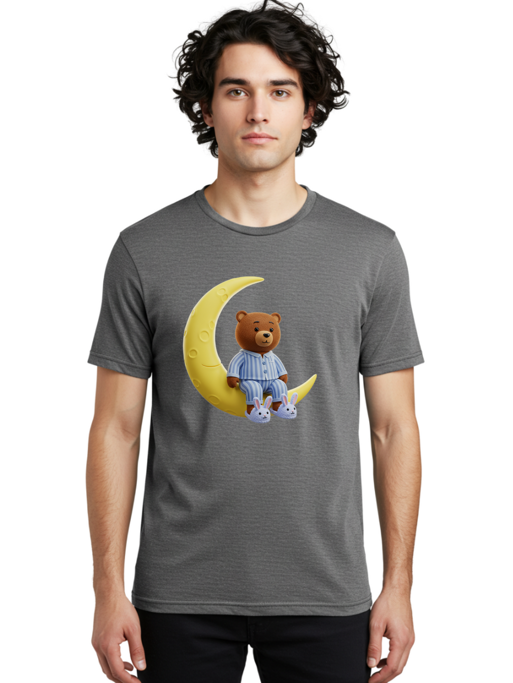 Teddy-On-Crescent-Moon Men'S Graphic Tee, 100% Cotton, Comfortable Casual Summer Wear, Machine Washable, Vintage Camera, Old Camera, Antique Camera, Black Camera, Classic Photography, Photography Equipment, Nostalgic Device, Film Camera, Ban729