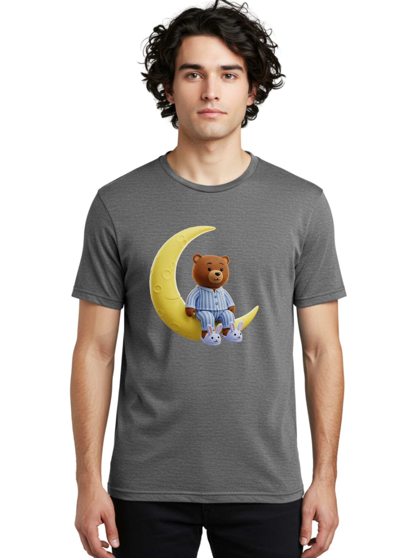 Teddy-On-Crescent-Moon Men'S Graphic Tee, 100% Cotton, Comfortable Casual Summer Wear, Machine Washable, Vintage Camera, Old Camera, Antique Camera, Black Camera, Classic Photography, Photography Equipment, Nostalgic Device, Film Camera, Ban729