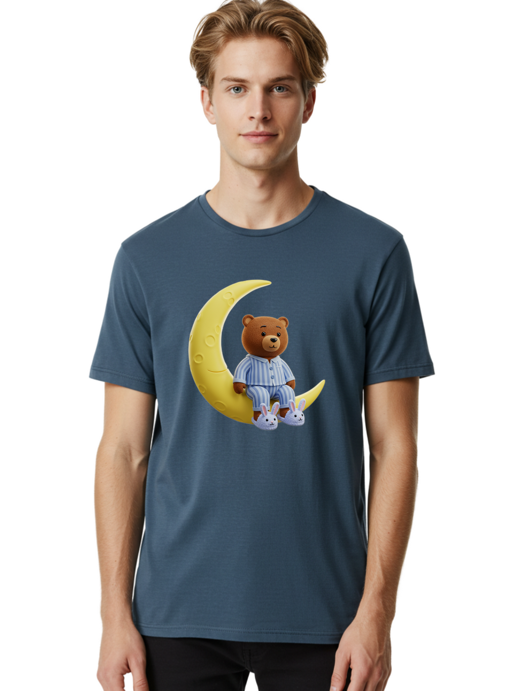 Teddy-On-Crescent-Moon Men'S Graphic Tee, 100% Cotton, Comfortable Casual Summer Wear, Machine Washable, Vintage Camera, Old Camera, Antique Camera, Black Camera, Classic Photography, Photography Equipment, Nostalgic Device, Film Camera, Ban729