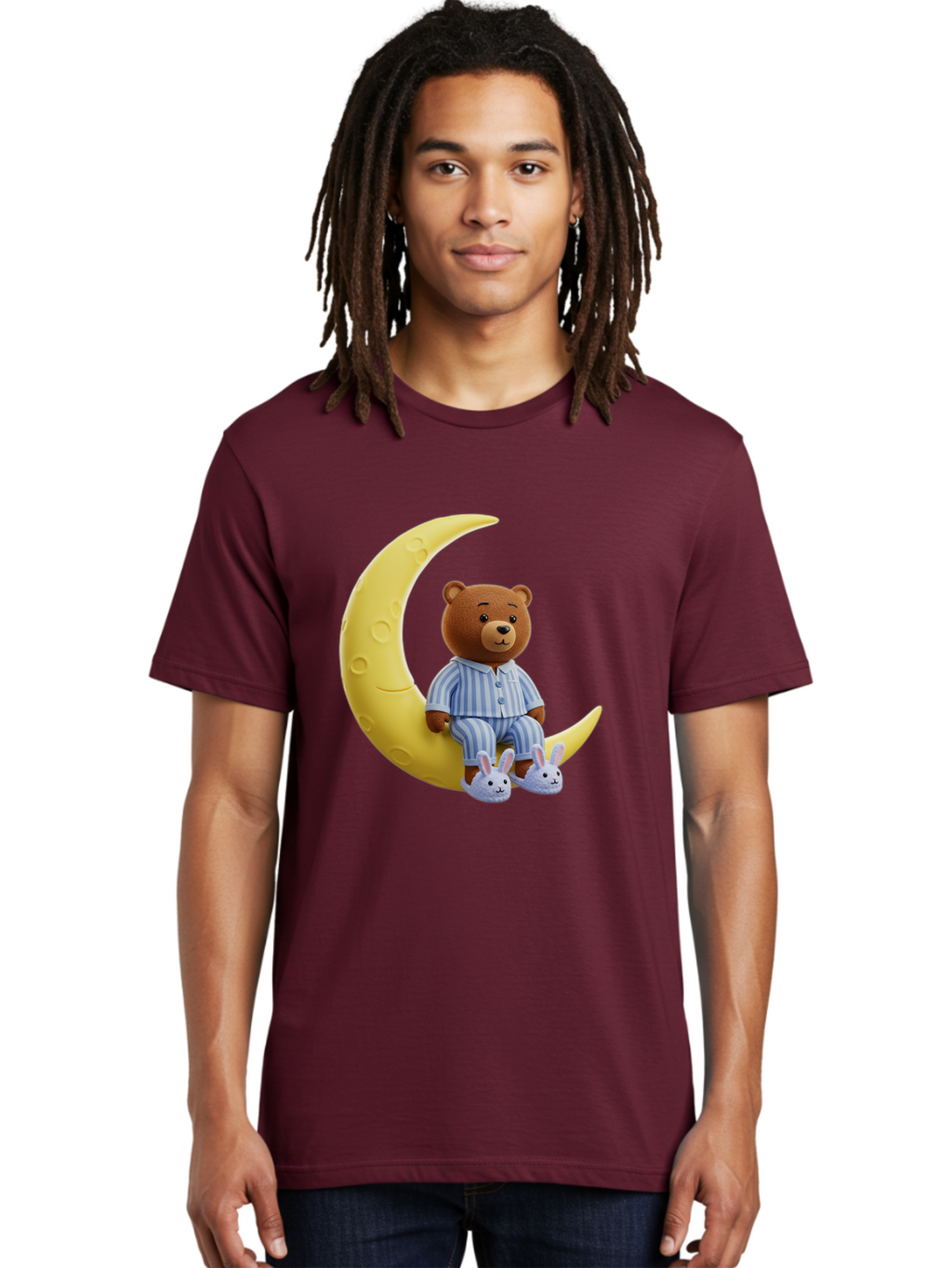 Teddy-On-Crescent-Moon Men'S Graphic Tee, 100% Cotton, Comfortable Casual Summer Wear, Machine Washable, Vintage Camera, Old Camera, Antique Camera, Black Camera, Classic Photography, Photography Equipment, Nostalgic Device, Film Camera, Ban729