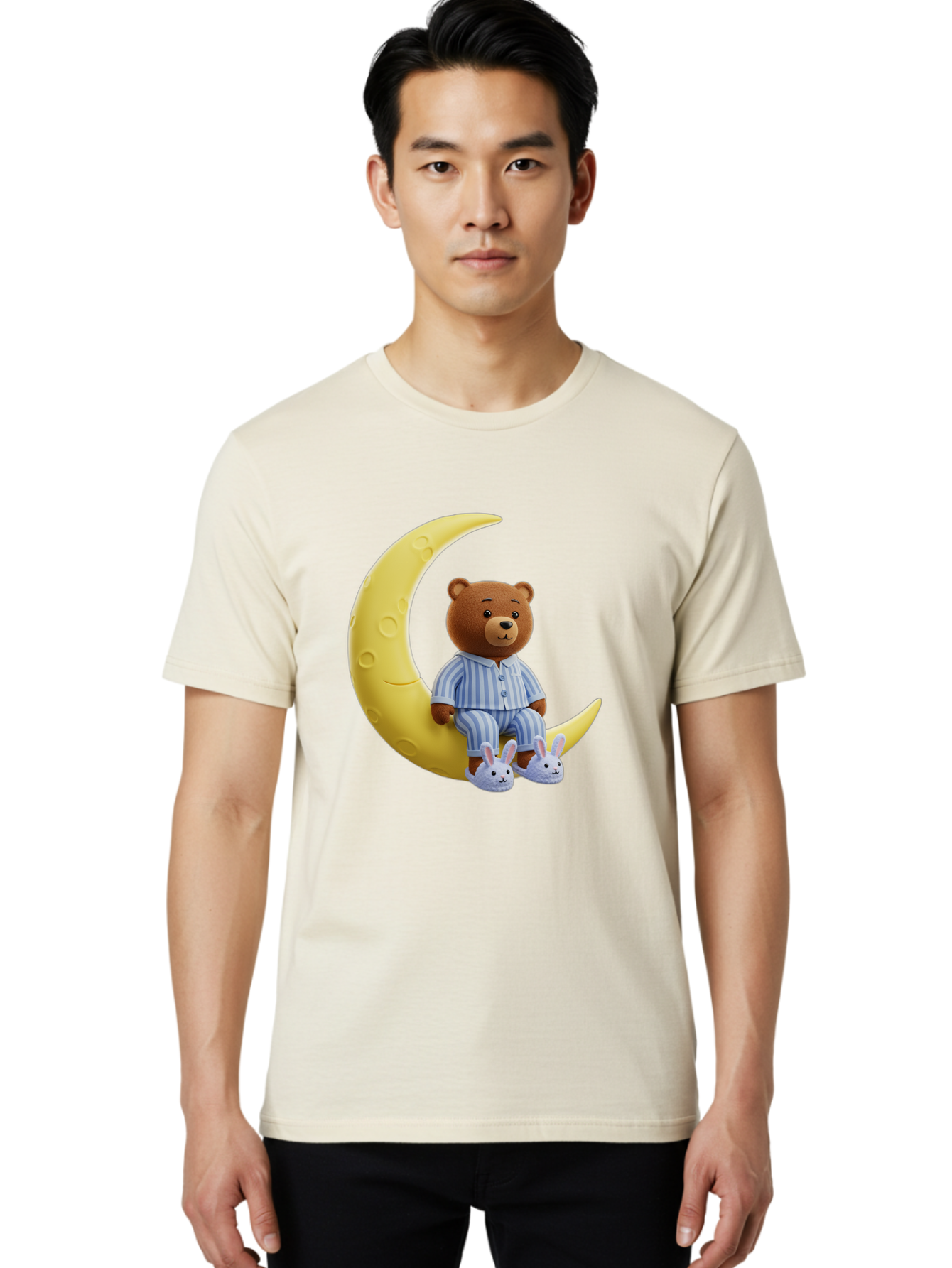 Teddy-On-Crescent-Moon Men'S Graphic Tee, 100% Cotton, Comfortable Casual Summer Wear, Machine Washable, Vintage Camera, Old Camera, Antique Camera, Black Camera, Classic Photography, Photography Equipment, Nostalgic Device, Film Camera, Ban729
