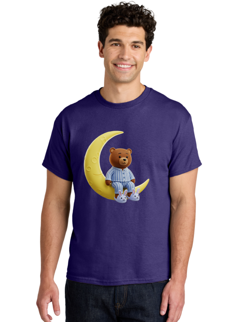 Teddy-On-Crescent-Moon Men'S Graphic Tee, 100% Cotton, Comfortable Casual Summer Wear, Machine Washable, Vintage Camera, Old Camera, Antique Camera, Black Camera, Classic Photography, Photography Equipment, Nostalgic Device, Film Camera, Ban729